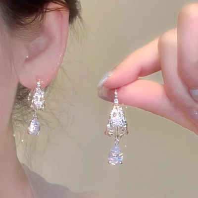 清冷感蝴蝶耳环水滴仿锆石高级感
