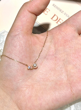 清冷感极细仿单钻珍珠细项链日常