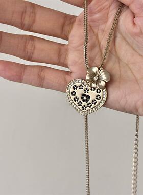 爱心立体花朵吊坠项链精致复古女