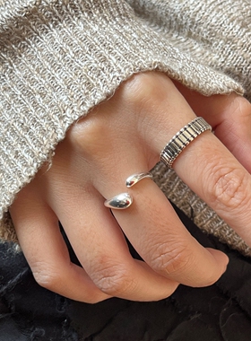 银色素圈开口戒指女气质百搭叠戴