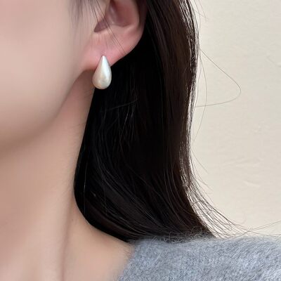 银色拉丝水滴耳钉女法式复古耳环