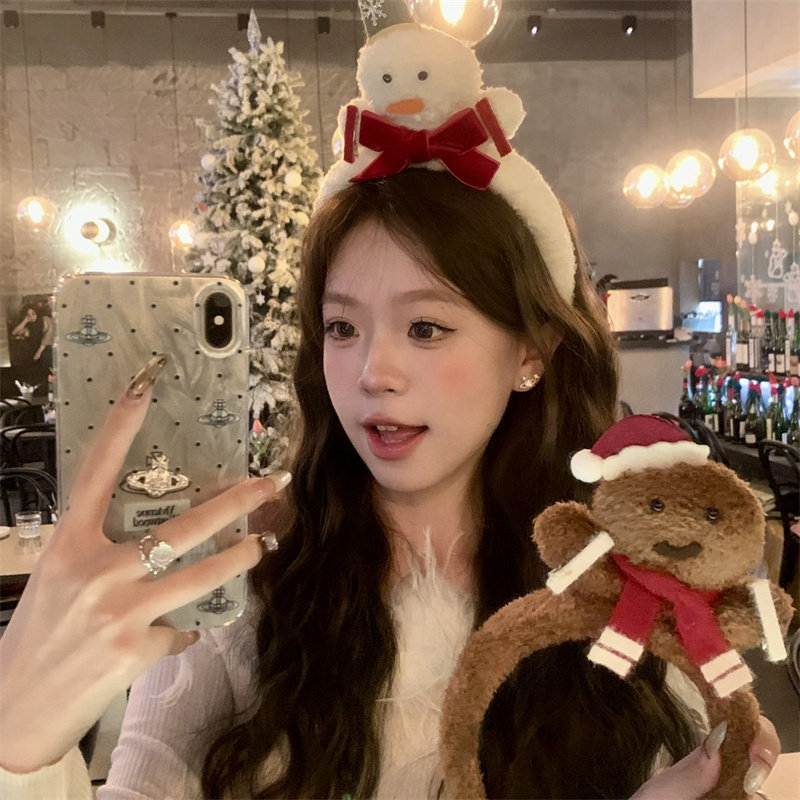 圣诞节可爱雪人姜饼人发箍毛绒头箍节日氛围感拍照洗脸头饰发卡女