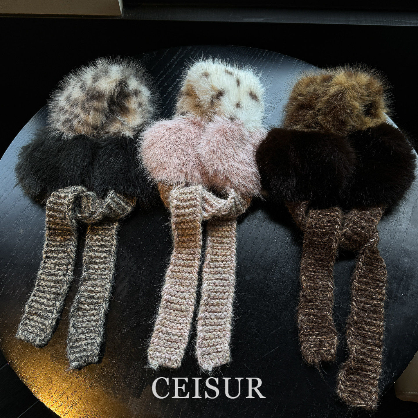 三色可选~仿皮草狐狸毛系带耳罩保暖加厚时尚护耳帽子耳套围脖女