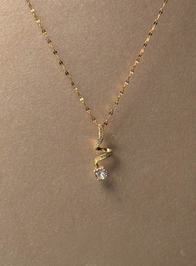 不规则金色仿闪钻波浪项链女精致