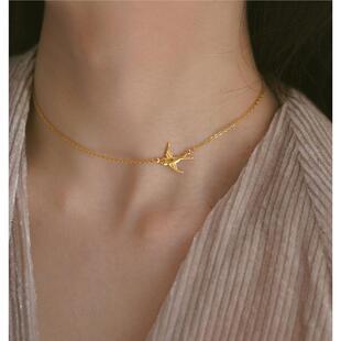 复古金色小鸟项链轻奢小众锁骨链2025新款 颈链高级感简约飞鸟配饰