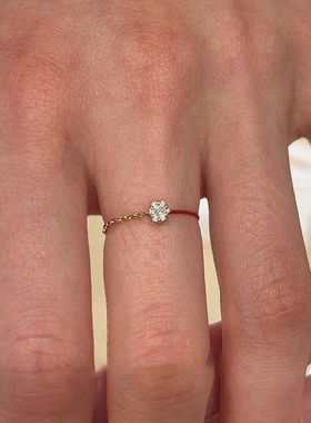 冷淡风mini仿钻极细红绳素圈戒指