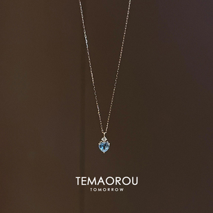 海宝蓝爱心方钻吊坠项链轻奢高级感极细精致锁骨链2025巨好看颈链