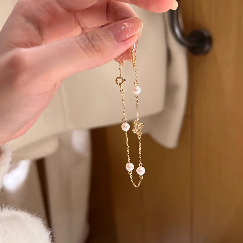 极细款满钻蝴蝶仿珍珠手链高级感