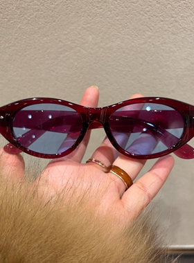 防紫外线蓝色镜片酒红框猫眼墨镜