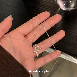 双十字架项链甜酷辣妹风高级感轻奢小众设计百搭锁骨链女款 高级感