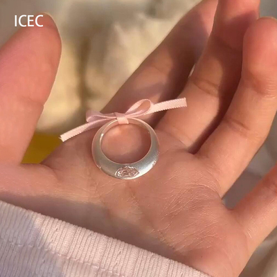 银色飞碟仿锆石戒指小众设计简约