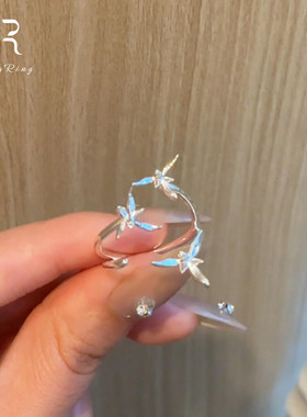 新中式银色兰花开口戒指轻奢温柔