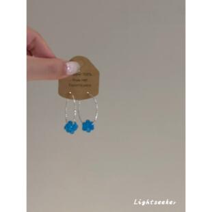 蓝色清透串珠耳圈多巴胺小清新简约时尚 百搭度假风高级感耳环耳饰