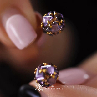 爆闪紫色锆石圆球耳钉轻奢小众高级感耳环小巧时尚 养耳洞气质耳饰