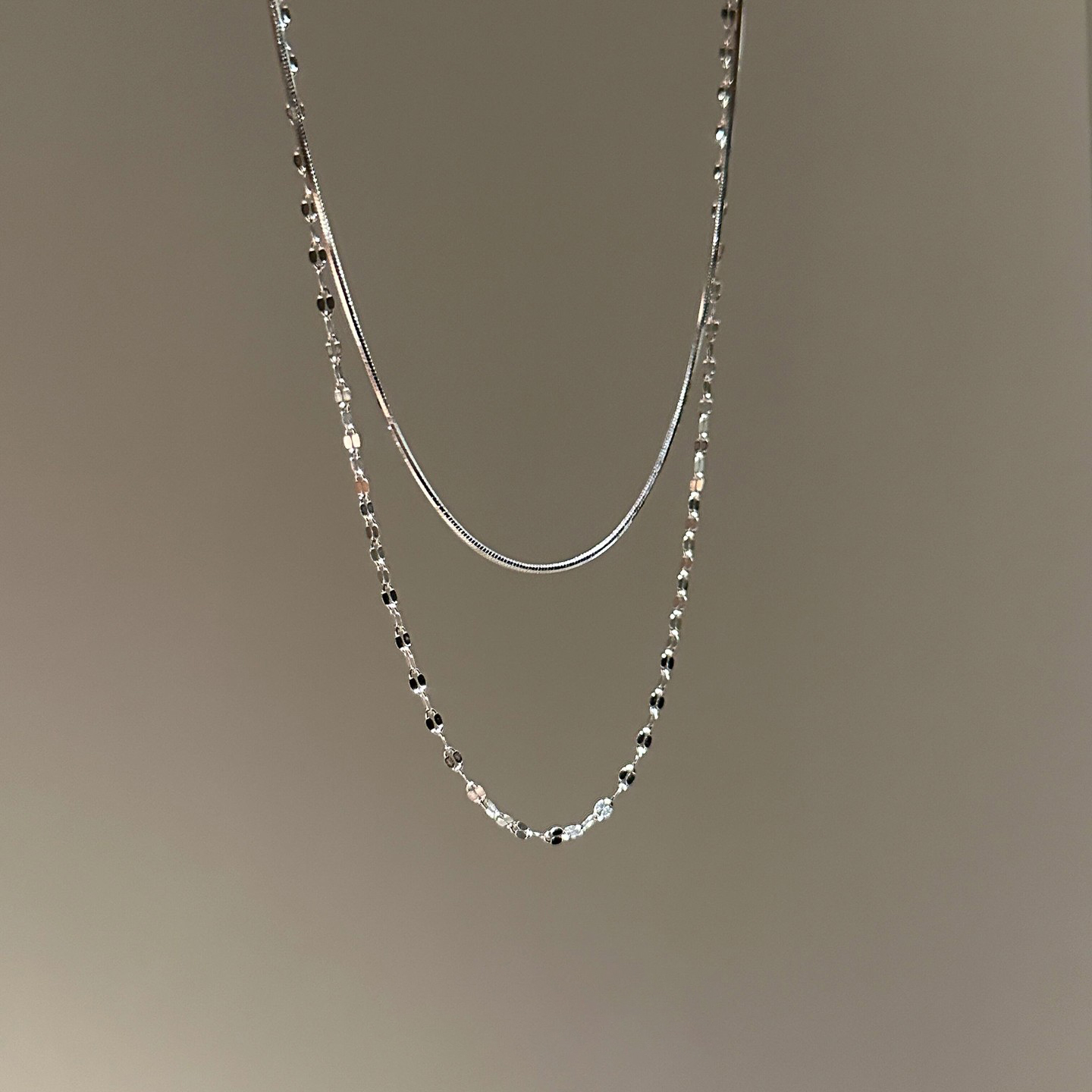 银色双层蛇骨链女款气质简约叠戴