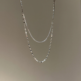 高级感气质精致叠戴项链 复古简约时尚 银色双层蛇骨链女款 2025新款
