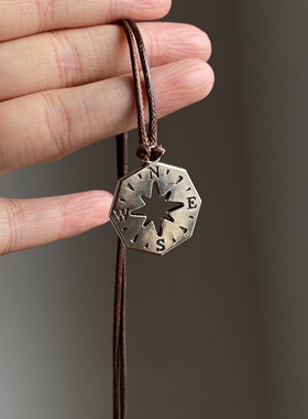 中古vinage八角星盘长款项链女小众设计感精致配饰个性复古毛衣链