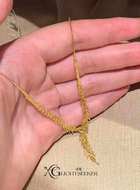 中古金色麦穗蕾丝y字流苏项链女