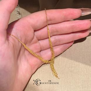 中古金色麦穗蕾丝y字流苏项链法式 千金感轻奢小众设计超闪锁骨链