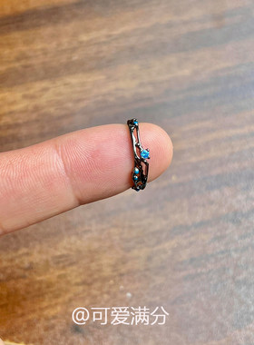 海蓝色闪钻不规则戒指女轻奢复古