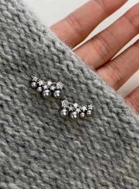 清冷感灰色仿珍珠耳钉女轻奢高级感气质个性时尚独特贵气耳环耳饰