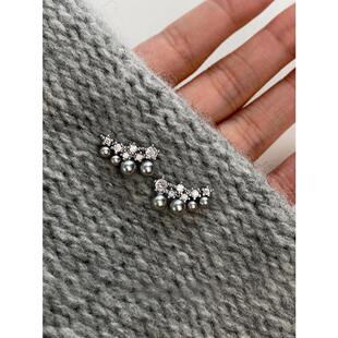 清冷感灰色仿珍珠耳钉女轻奢高级感气质个性 独特贵气耳环耳饰 时尚