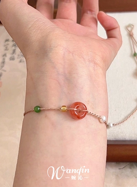 新中式仿南红玛瑙平安扣手链手工