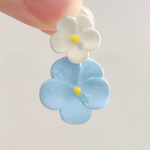 双色滴釉花朵耳夹夏季小清新日常