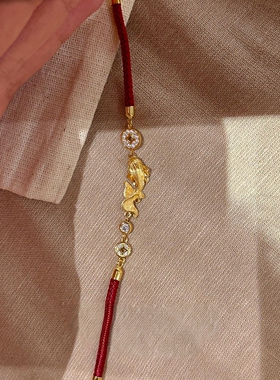 新中式拉丝锦鲤红色编绳手链复古