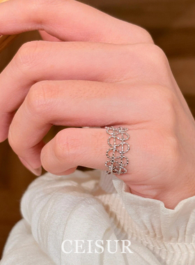 复古银色镂空蕾丝戒指小众高级感