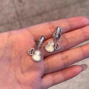 新中式 耳饰 仿白贝母葫芦吊坠耳环轻奢精致高级感气质小众百搭时尚