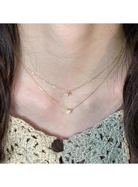 日系叠戴极细爱心吊坠项链高级感