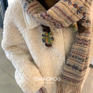 加厚保暖复古围脖 冬季 北欧费尔岛时尚 冰岛风提花针织围巾2025新款