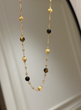 秋冬高级感猫眼虎眼石项链老钱风