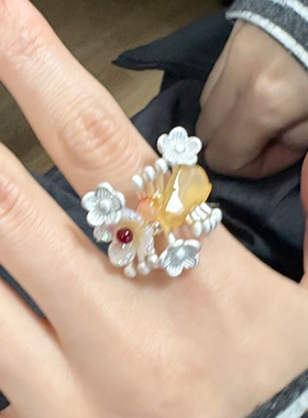 春爆款串珠花朵开口叠戴戒指漂亮