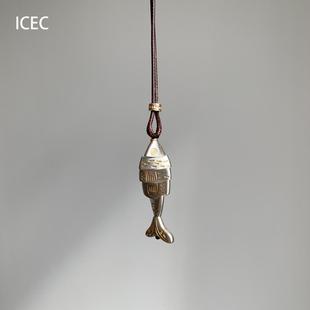 中古vinage冷淡风拼接小鱼吊坠项链小众设计感精致长款 秋冬毛衣链