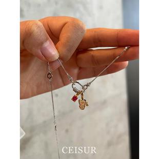 可爱小熊软糖吊坠跑环项链小众设计高级感可爱精致时尚 百搭锁骨链