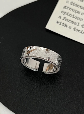 银色碎冰冰戒指复古重工轻奢小众