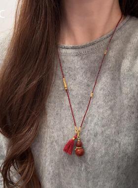 新中式火焰南红玛瑙葫芦编绳项链