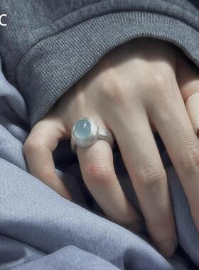 冰透仿蓝水晶戒指清冷感简约精致