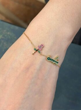 玫瑰花涂鸦可爱毛毛虫手链女精致