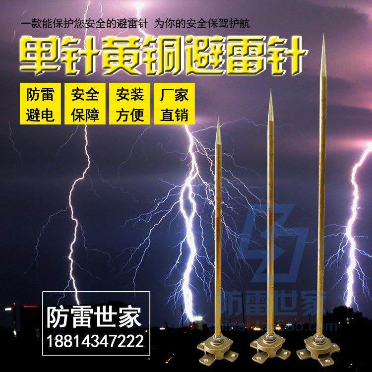 促销单针黄铜避雷针纯铜实芯避雷针防雷工程室外屋顶避雷针家用铜