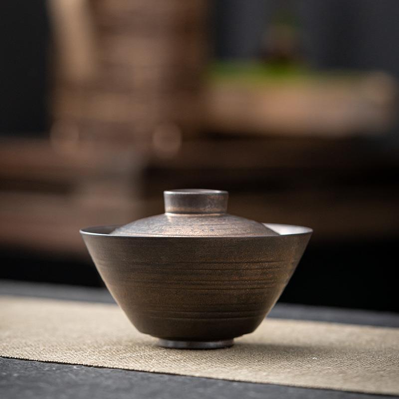 九匠风 铁釉三才盖碗仿古陶瓷泡茶器日式手工不烫手功夫茶具茶碗