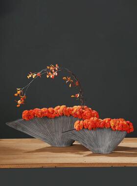 新中式复古扬帆起航花瓶套装仿真花多肉盆景装饰树脂摆件整体花∑