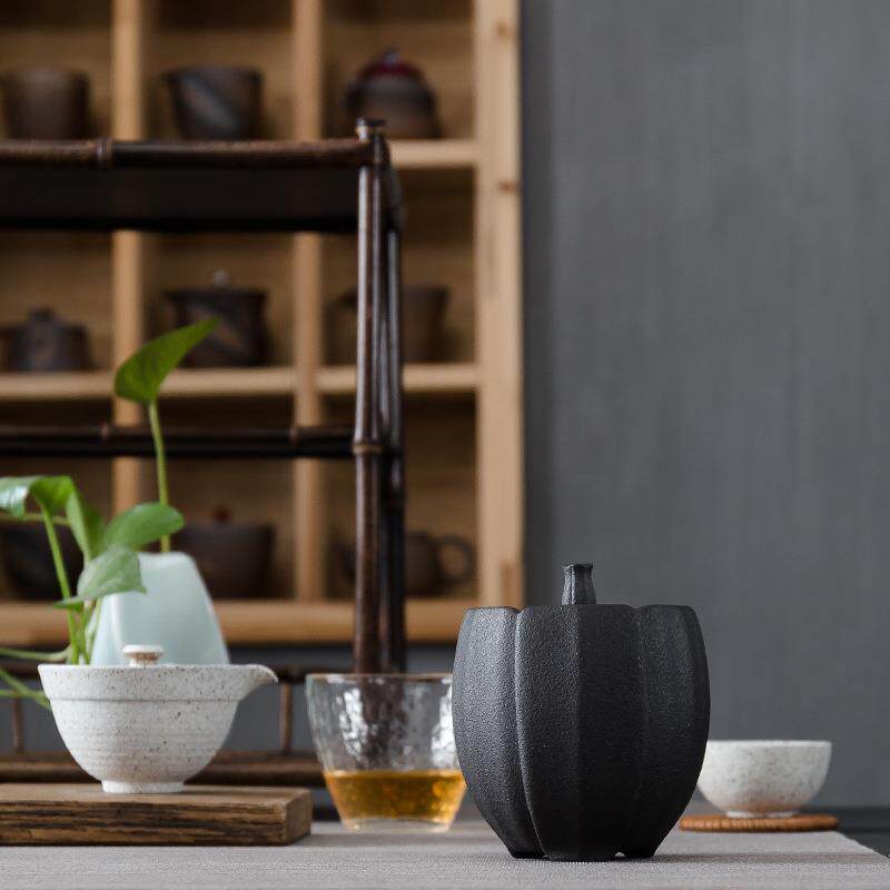 粗陶黑白陶瓷茶叶罐密封罐普洱储存茶仓大小号茶叶包装盒醒茶罐