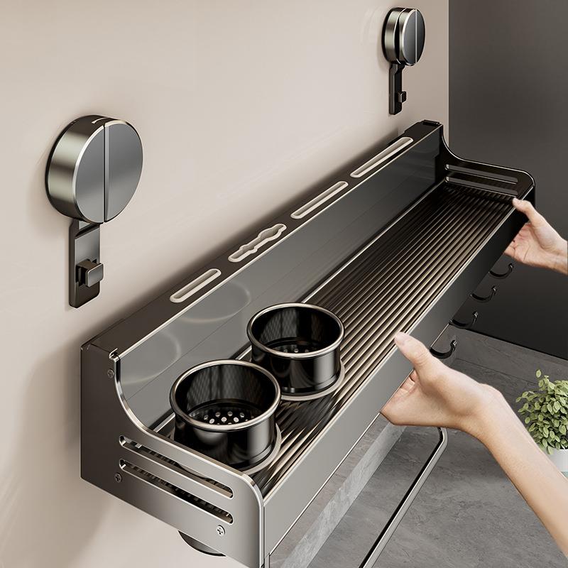 免打孔太空铝壁挂调料架多功能墙上厨具一体收纳架吸盘厨房置物架