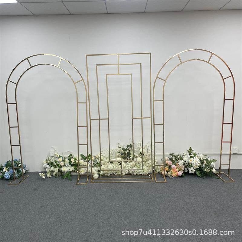 婚庆新款铁艺拱门电镀回形组合屏风背景架婚礼舞台道具装饰花架