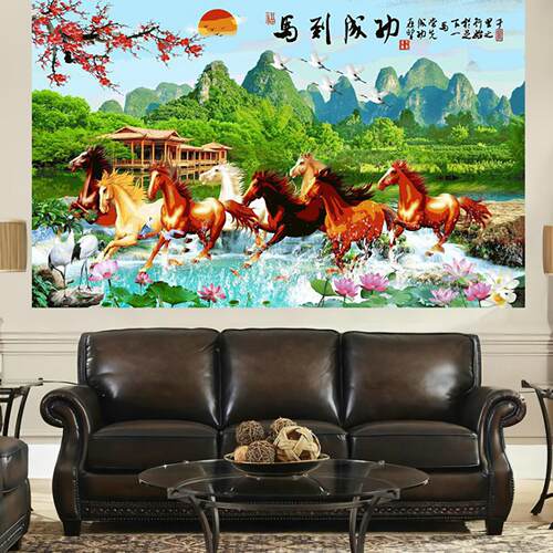 50309八骏马马到成功八骏图装饰画客厅办公室自粘壁画八骏马墙贴