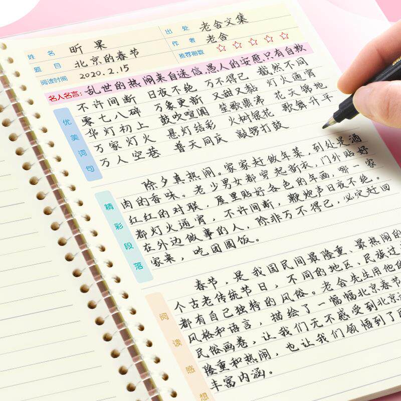 活页夹读书笔记阅读记录卡小学生用好词好句摘抄本日积月累本