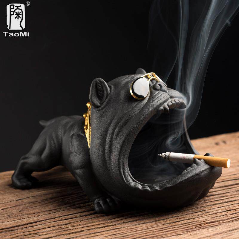 陶迷家用卡通狗烟灰缸可爱创意陶瓷大烟缸呆萌个性潮流防风防飞灰